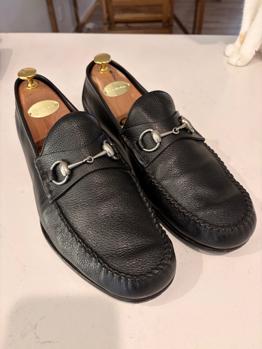 Gucci Men's Black Horsebit Full Grain Loafers - Size 11